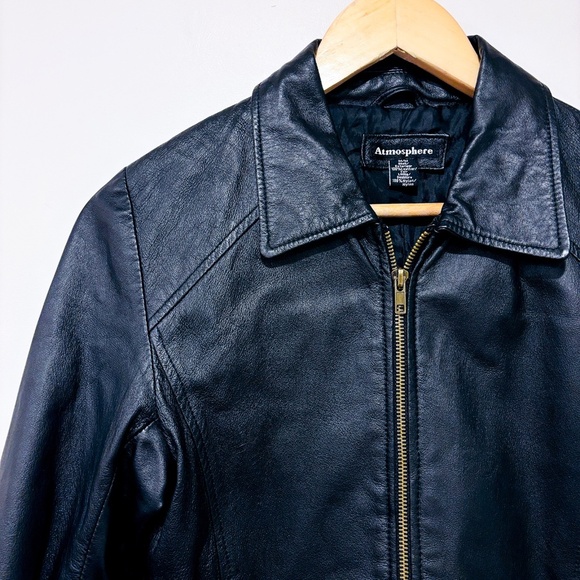 ATMOSPHÈRE – Black genuine leather jacket | Classic zip-up moto style | Medium * - Picture 5 of 10